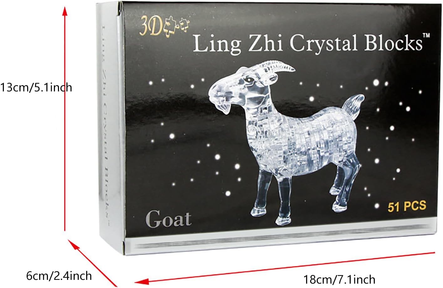 3D Crystal Puzzle Goat, Crystal Puzzle Brainteasers for Puzzlers Ages 16 and Up, 51PCS