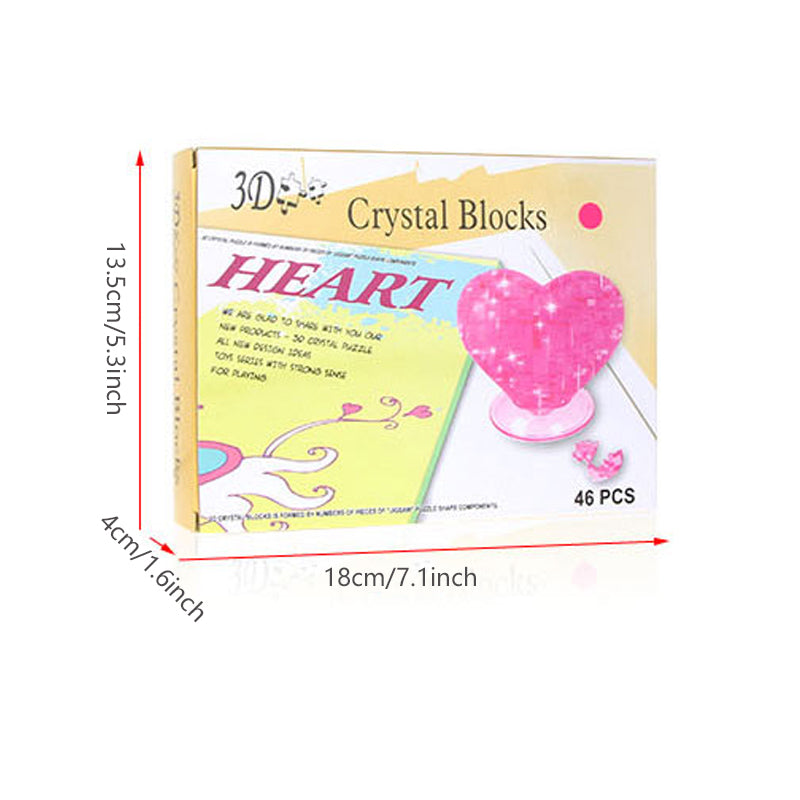 3D Crystal Puzzle Heart, Crystal Puzzle Brainteasers for Puzzlers Ages 16 and Up, 46PCS