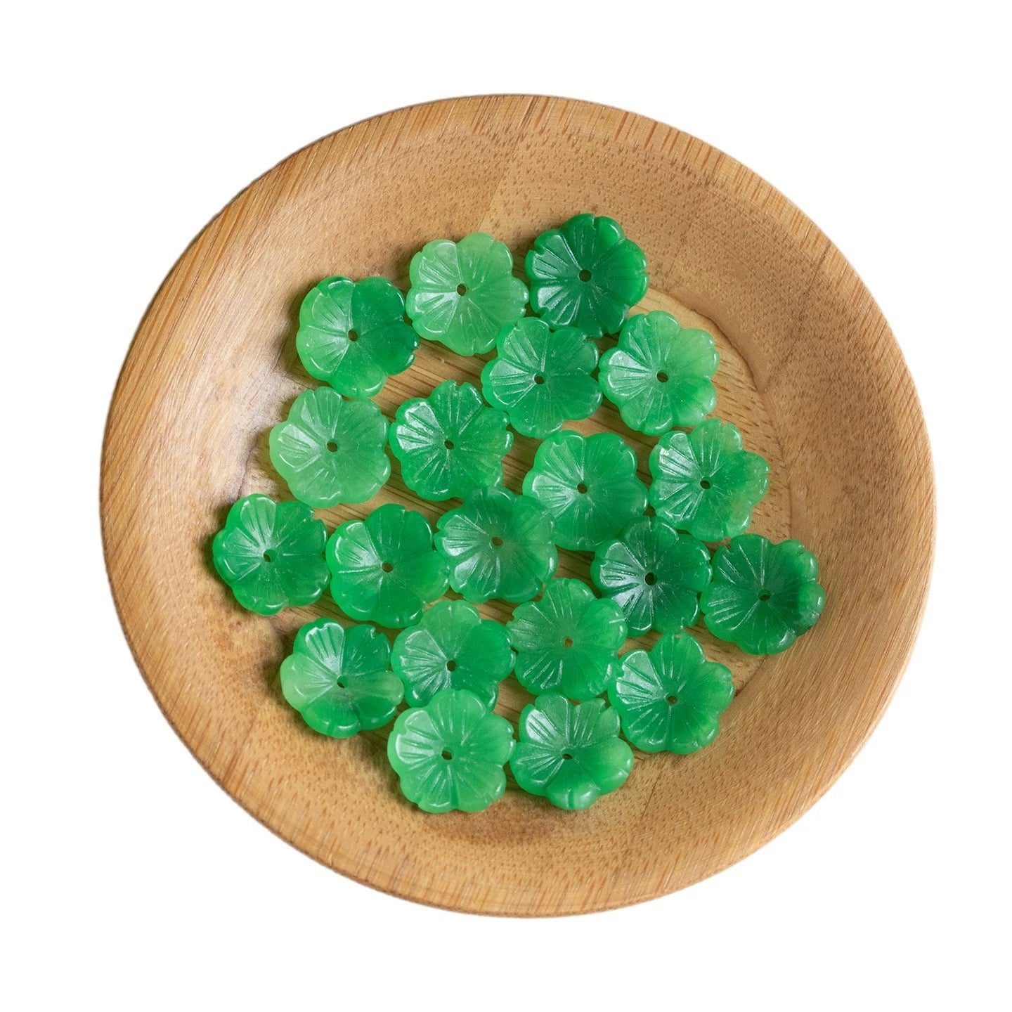 12mm Jadeite/Green Beads, 5-Petal Flower Loose Beads for DIY Jewelry Making