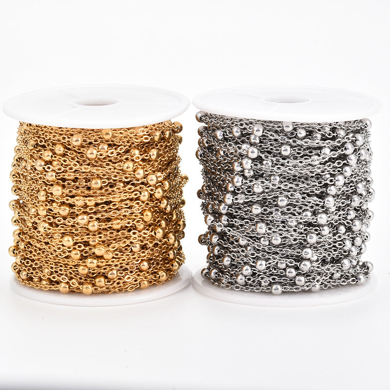 1 Meter Stainless Steel O Shape Chain with Beads - Ideal DIY Jewelry Chain for Necklaces and Bracelets