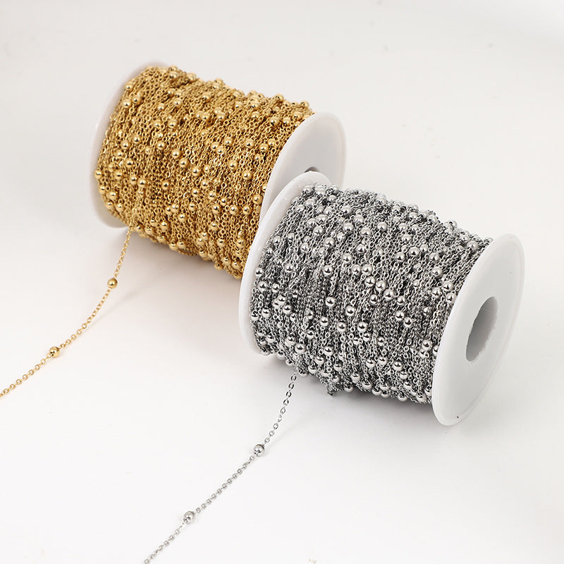 1 Meter Stainless Steel O Shape Chain with Beads - Ideal DIY Jewelry Chain for Necklaces and Bracelets