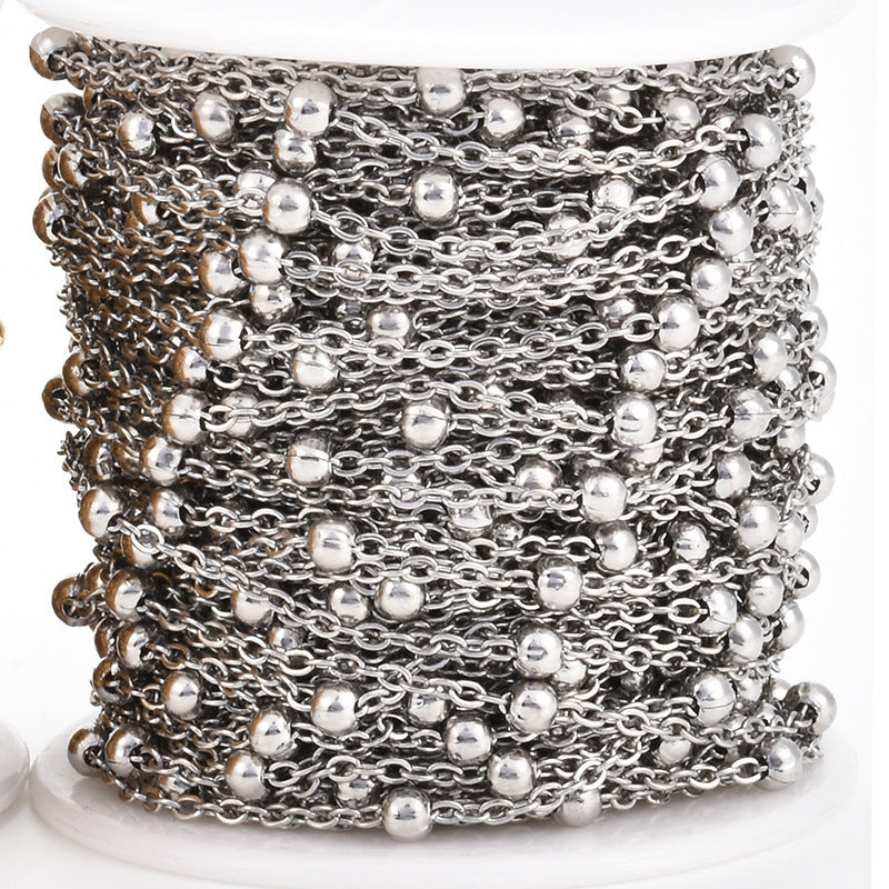1 Meter Stainless Steel O Shape Chain with Beads - Ideal DIY Jewelry Chain for Necklaces and Bracelets