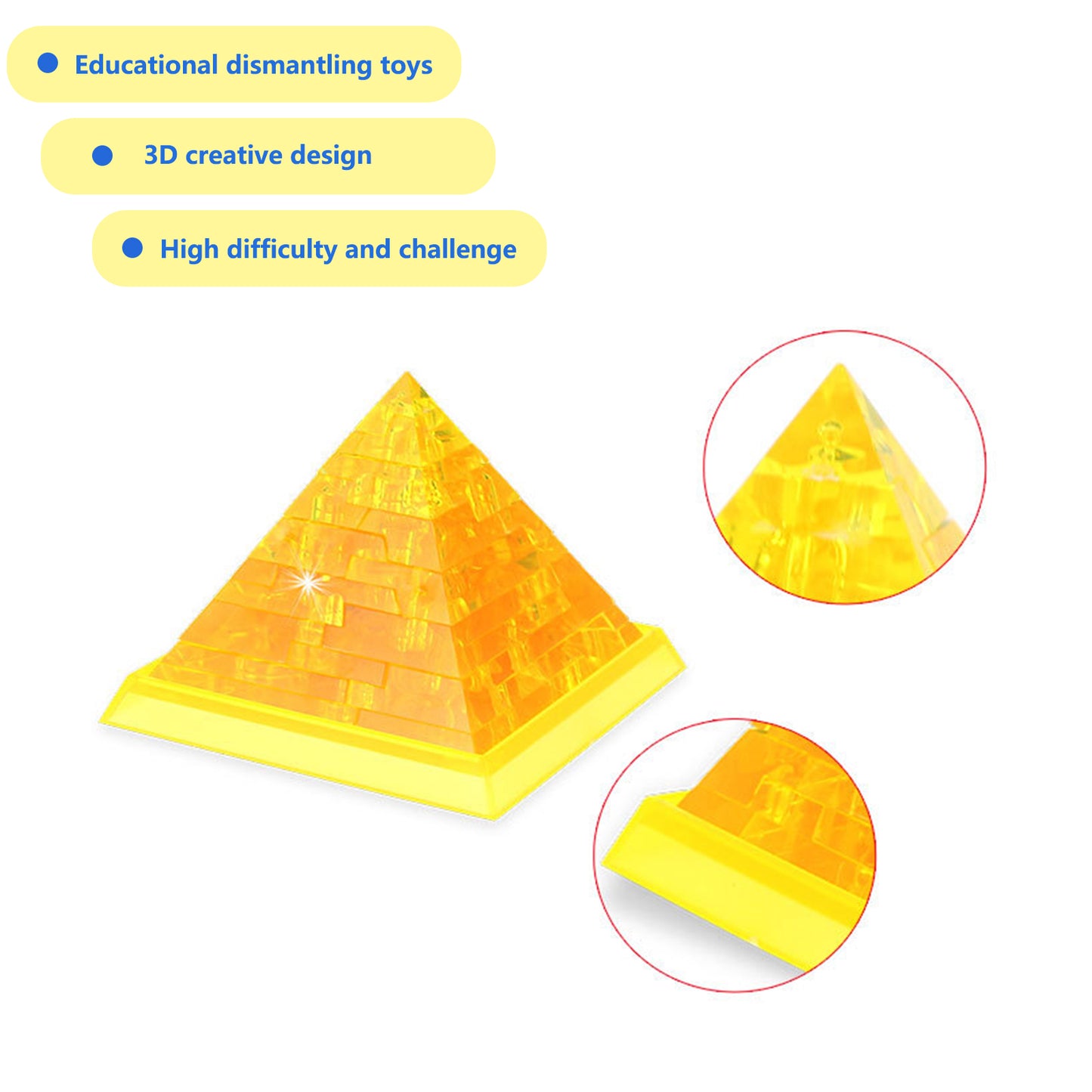 3D Crystal Puzzle Pyramid, Crystal Puzzle Brainteasers for Puzzlers Ages 16 and Up, 38PCS