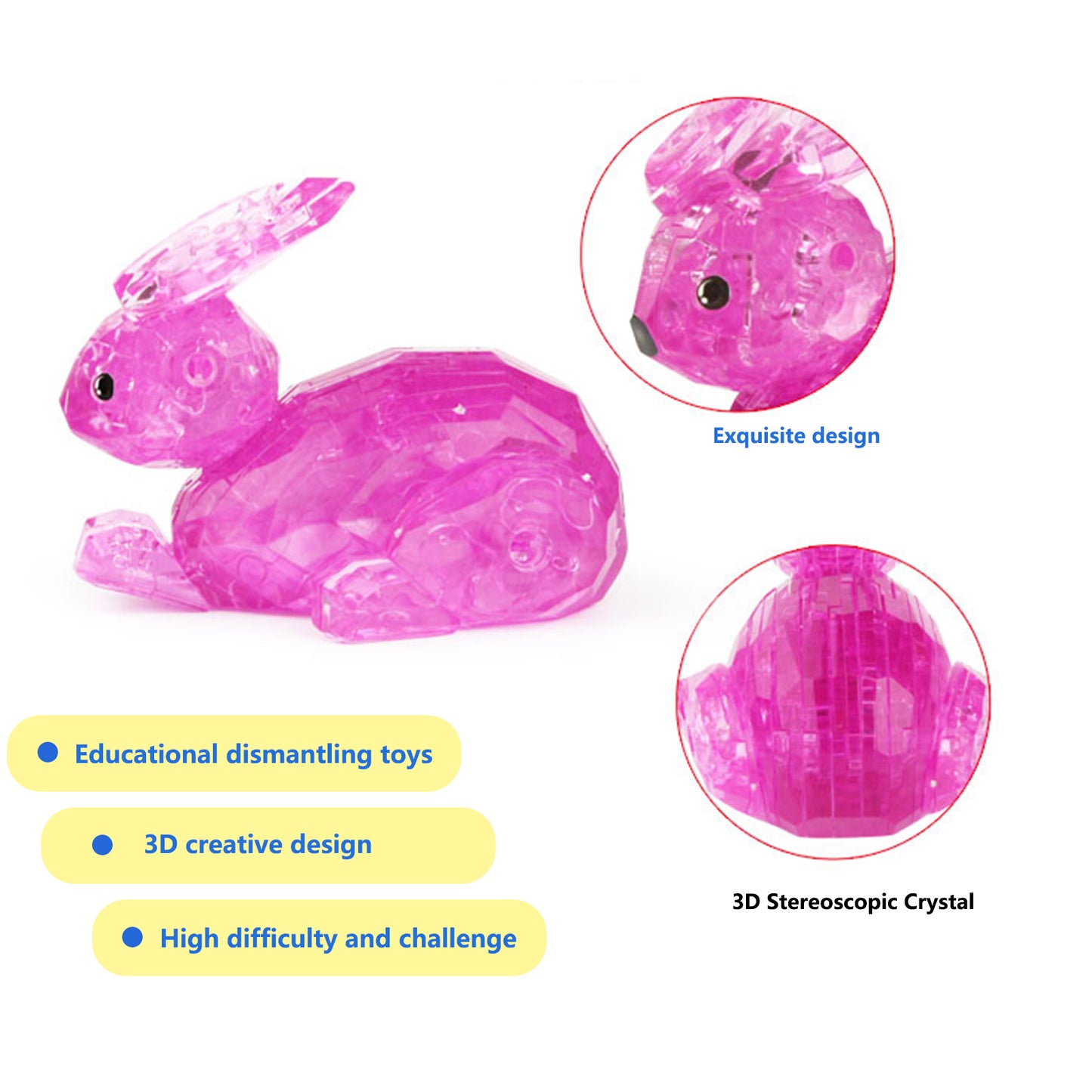 3D Crystal Puzzle Rabbit, Crystal Puzzle Brainteasers for Puzzlers Ages 16 and Up, 56PCS