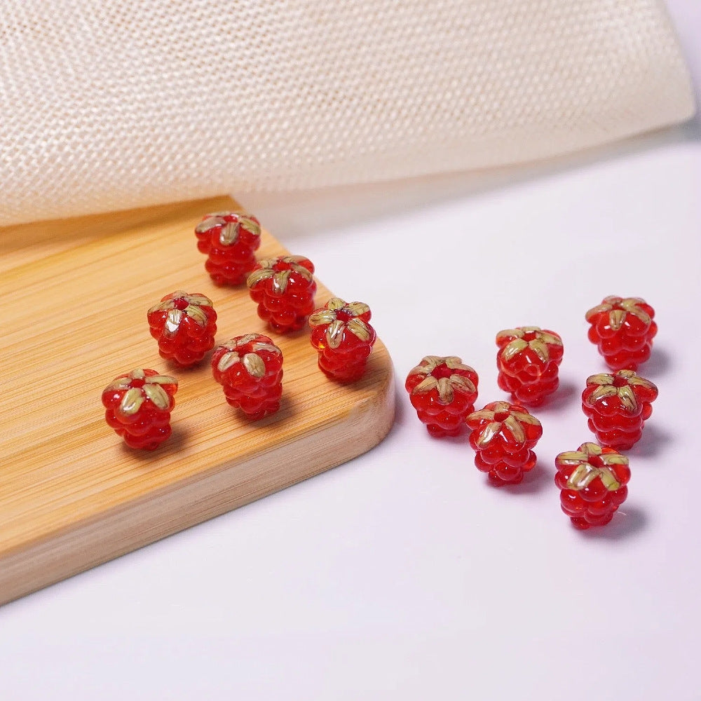 Glass Grape Beads Raspberry Lampwork Charms, Fruit Inspired Spacer Beads, Colorful DIY Jewelry Making Supplies