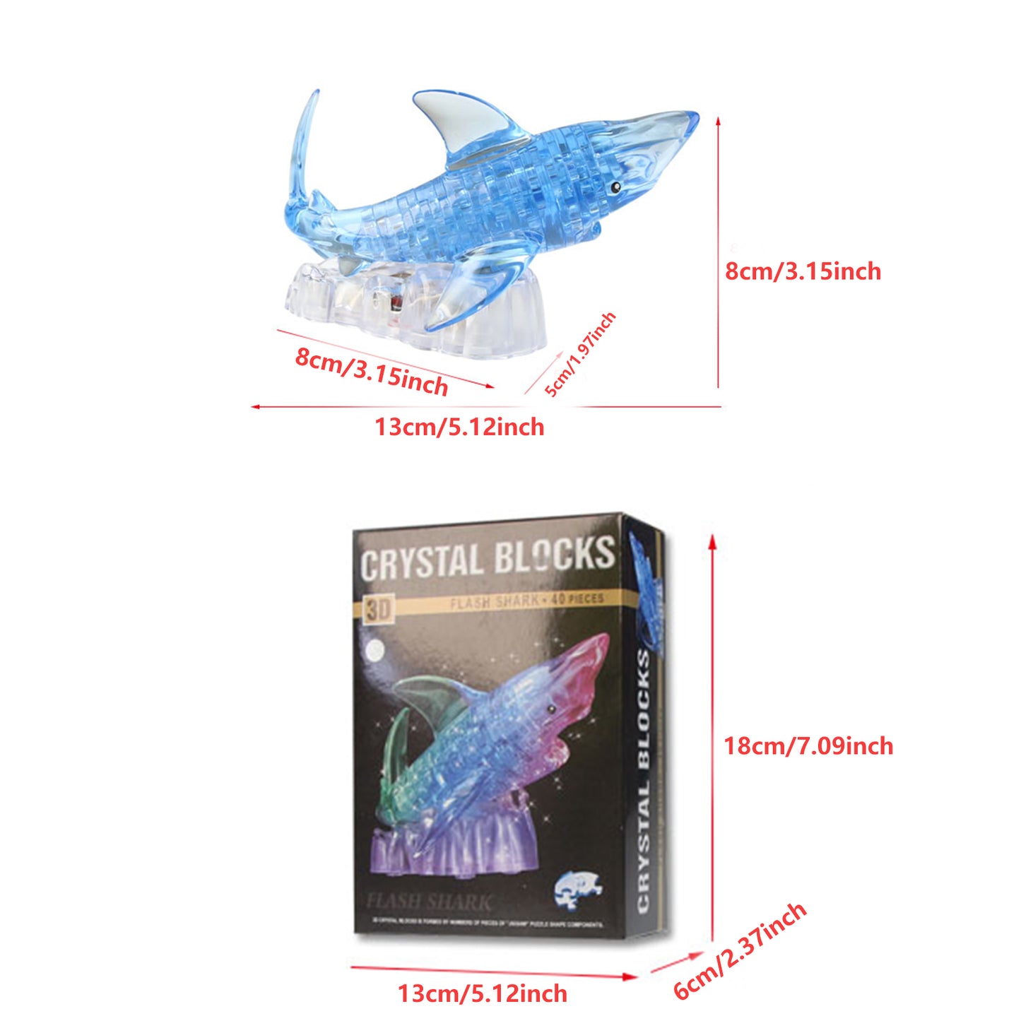 3D Crystal Puzzle Shark, Crystal Puzzle Brainteasers for Puzzlers Ages 16 and Up, 40PCS