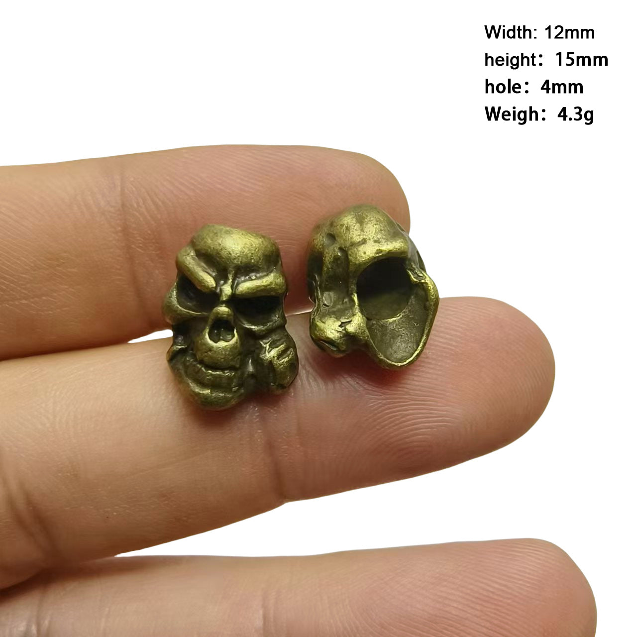 2PCS Vintage Bronze Skull Large Hole Beads - Gothic Craft Supplies for DIY Bracelets, Necklaces & Edgy Jewelry