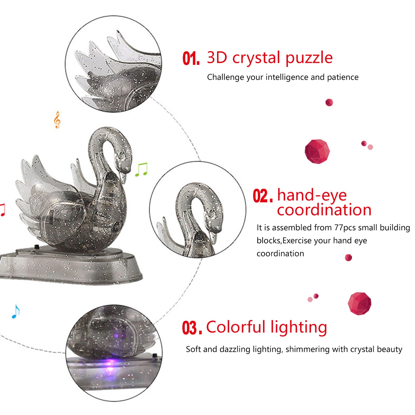3D Crystal Puzzle Swan, Crystal Puzzle Brainteasers for Puzzlers Ages 16 and Up, 45PCS