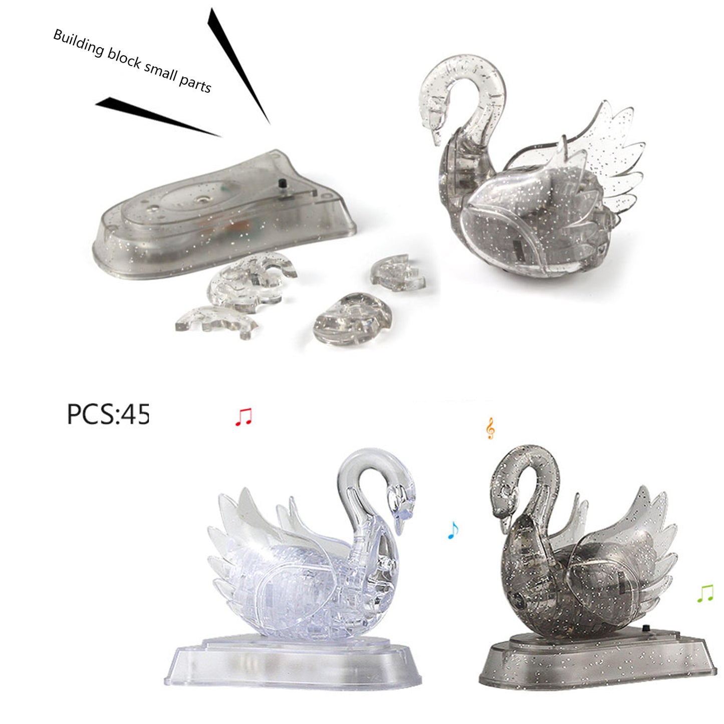 3D Crystal Puzzle Swan, Crystal Puzzle Brainteasers for Puzzlers Ages 16 and Up, 45PCS