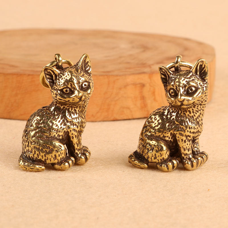 Vintage Brass Cat Pendant, Retro Feline Charm, Antique Brass Kitty Jewelry Making Supplies, Cute Cat Pendant for DIY Crafts