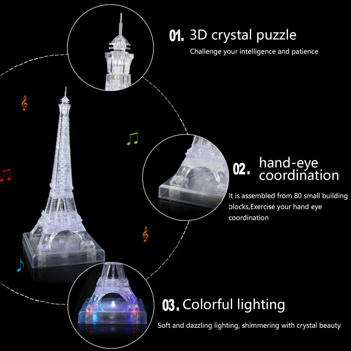 3D Crystal Puzzle Tower, Crystal Puzzle Brainteasers for Puzzlers Ages 16 and Up, 80PCS