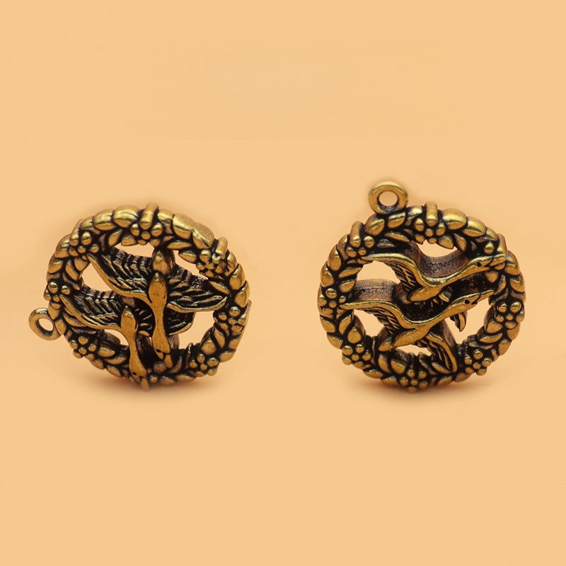 Vintage Brass Double Swallow Pendant - Handmade Retro Bird Charm for Necklaces, Timeless Jewelry Making