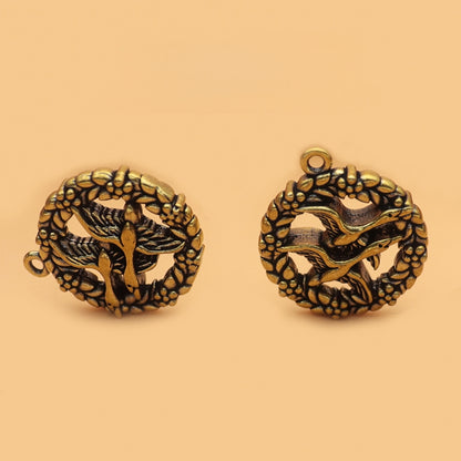 Vintage Brass Double Swallow Pendant - Handmade Retro Bird Charm for Necklaces, Timeless Jewelry Making