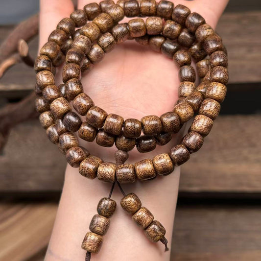 Natural Agarwood Beads 8*8mm Barrel Shape - 108 Mala Beads for Meditation, DIY Jewelry Making, Spiritual Gift