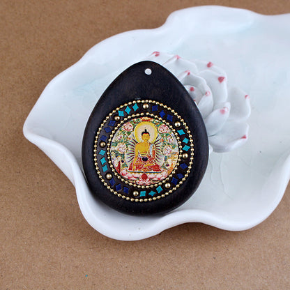 Black Sandalwood 8 Great Guardians Buddha Pendant - Vintage Nepalese Peace Amulet - Ethnic Style Necklace