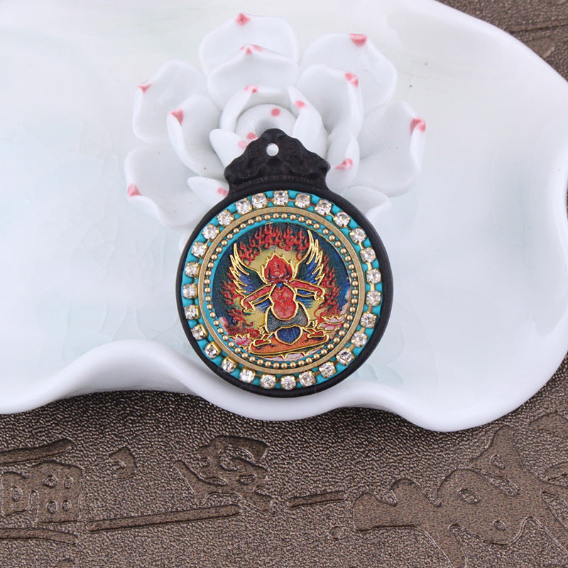Nepalese Elephant Lotus Buddha Pendant - Round Black Sandalwood Thousand-Handed Guanyin Protection Token