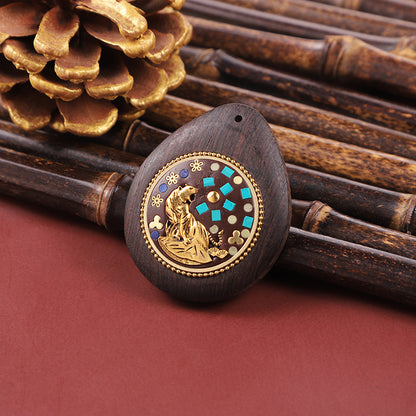 Handmade Black Sandalwood Zodiac Pendant - Nepalese Thangka Water Drop Design - Ethnic Necklace & Keychain Accessory