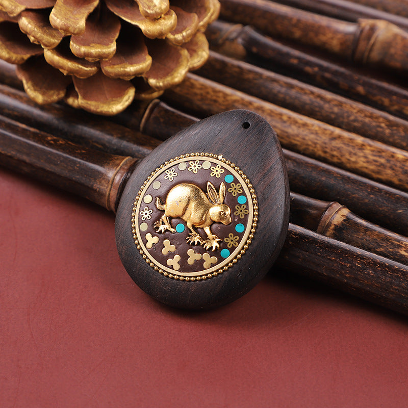 Handmade Black Sandalwood Zodiac Pendant - Nepalese Thangka Water Drop Design - Ethnic Necklace & Keychain Accessory