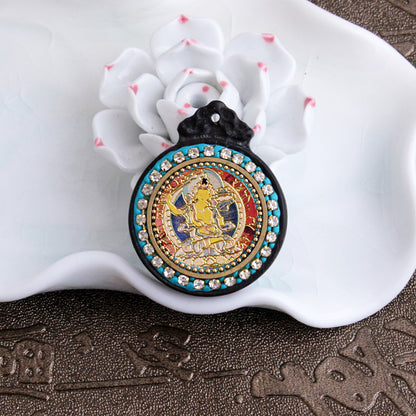 Nepalese Elephant Lotus Buddha Pendant - Round Black Sandalwood Thousand-Handed Guanyin Protection Token