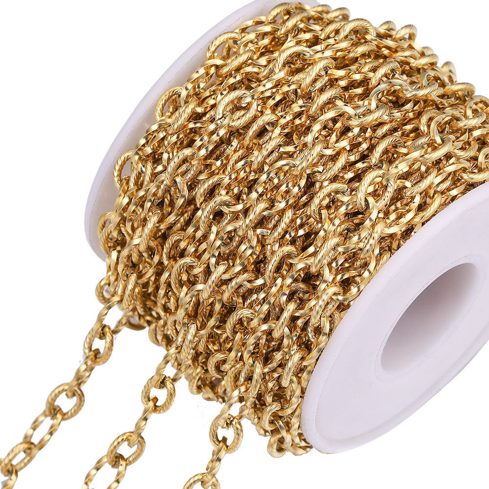 1 Meter Stainless Steel Vacuum Gold Spiral 1:1 Chain, Bulk Gold Chain for DIY Hip Hop Bag or Necklace Jewelry Making
