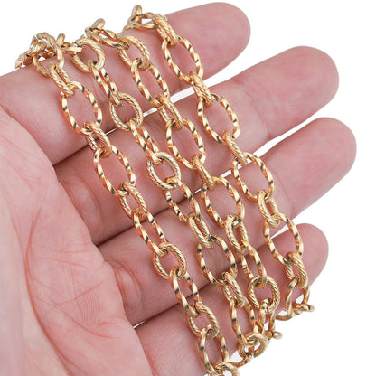 1 Meter Stainless Steel Vacuum Gold Spiral Chain - 1:1 Ratio, DIY Jewelry Making Supply for Necklaces/Bracelets