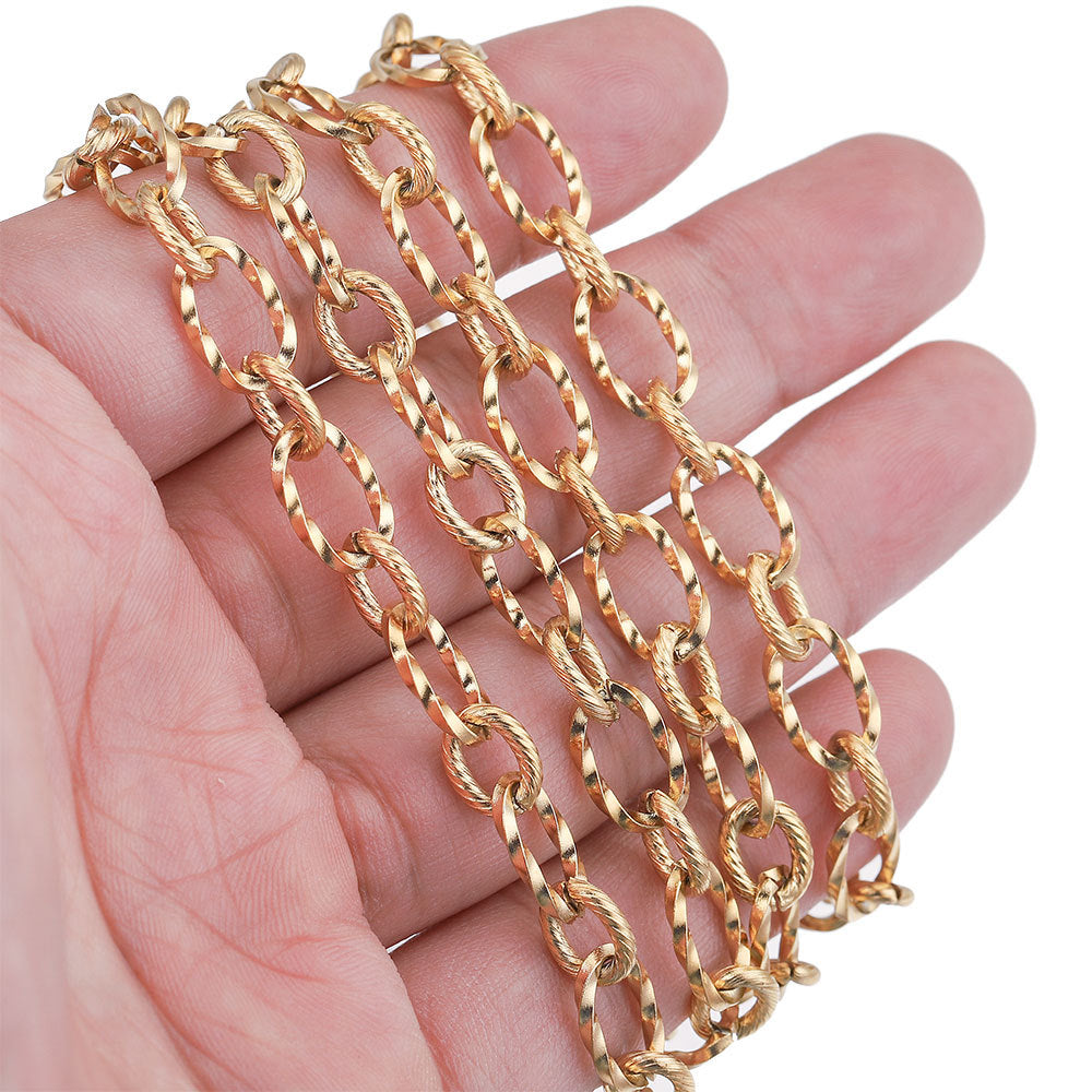 1 Meter Stainless Steel Vacuum Gold Spiral 1:1 Chain, Bulk Gold Chain for DIY Hip Hop Bag or Necklace Jewelry Making