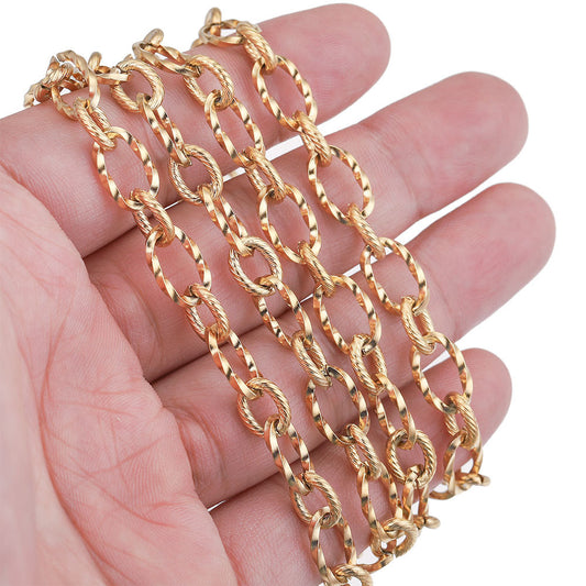 1 Meter Stainless Steel Vacuum Gold Spiral 1:1 Chain, Bulk Gold Chain for DIY Hip Hop Bag or Necklace Jewelry Making