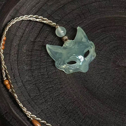 Hand Carved Xiuyan Jade Fox Mask Pendant, Natural Jade Amulet Necklace Charm, DIY Jewelry Making Supplies, Spiritual Protection Talisman