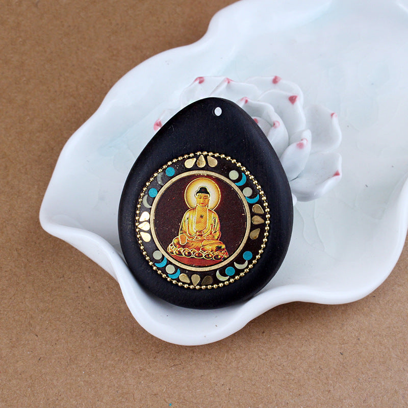 Black Sandalwood 8 Great Guardians Buddha Pendant - Vintage Nepalese Peace Amulet - Ethnic Style Necklace