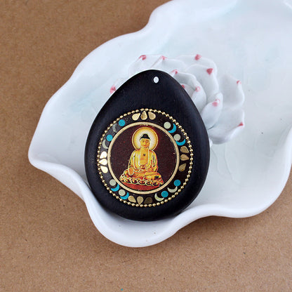 Black Sandalwood 8 Great Guardians Buddha Pendant - Vintage Nepalese Peace Amulet - Ethnic Style Necklace