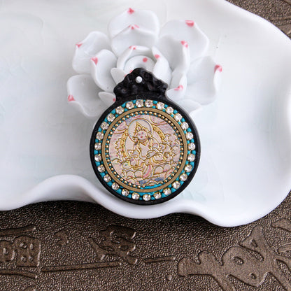 Nepalese Elephant Lotus Buddha Pendant - Round Black Sandalwood Thousand-Handed Guanyin Protection Token
