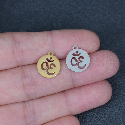 4PCS 12mm Stainless Steel Om Symbol Charms, Spiritual DIY Jewelry Pendant