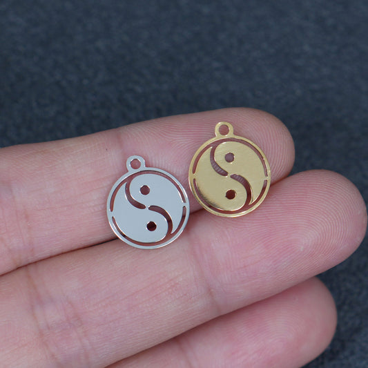 4PCS 12mm Stainless Steel Yin Yang Tai Chi Pendant, Spiritual Jewelry Charm