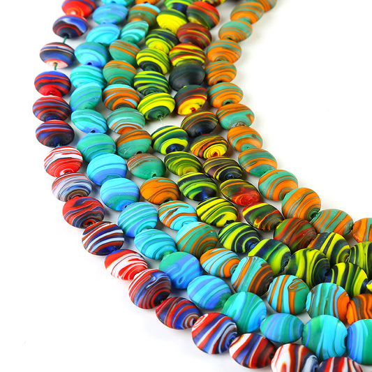 2PCS 15mm x 15mm Frosted Mixed Thread Vintage Glass Flat Beads | Artisanal Jewelry Making Supplies | Craft Beads for Bracelets, Necklaces