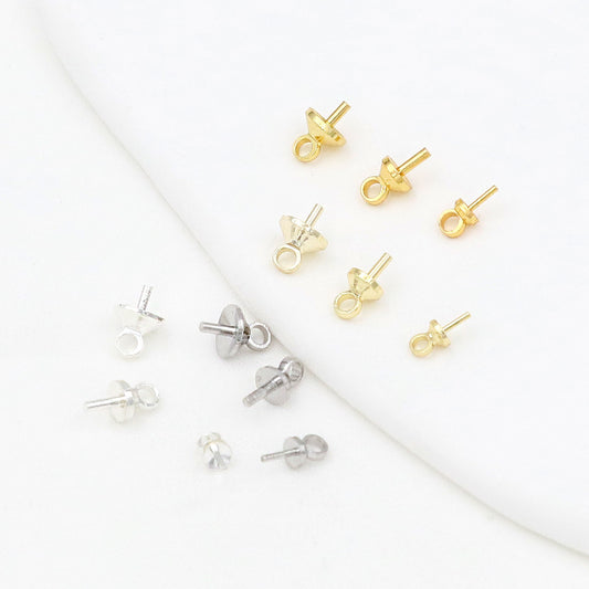 50PCS Eye Peg Bail Pin, 18K Plated Brass Cup Peg Bail Clasps Jewelry Connector for Half-drilled Beads Charms DIY Pendants
