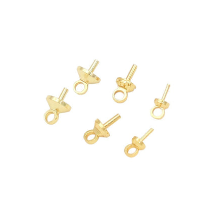 50PCS Eye Peg Bail Pin, 18K Plated Brass Cup Peg Bail Clasps Jewelry Connector for Half-drilled Beads Charms DIY Pendants