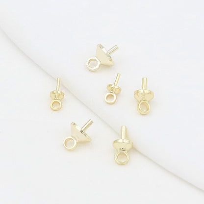 50PCS Eye Peg Bail Pin, 18K Plated Brass Cup Peg Bail Clasps Jewelry Connector for Half-drilled Beads Charms DIY Pendants