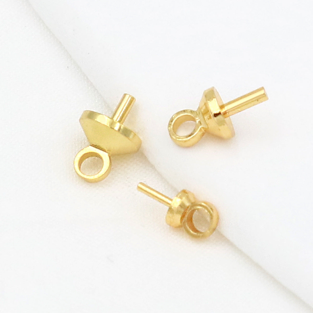 50PCS Eye Peg Bail Pin, 18K Plated Brass Cup Peg Bail Clasps Jewelry Connector for Half-drilled Beads Charms DIY Pendants