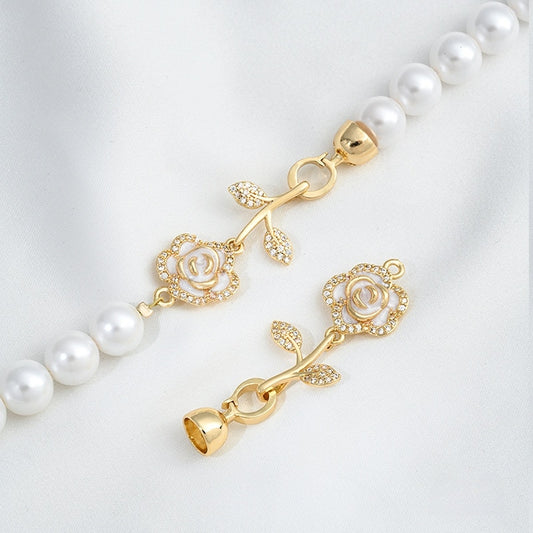 14K Gold Filled Enamel Rose Clasp with Zircon  | DIY Necklace Connector | Handmade Jewelry Findings