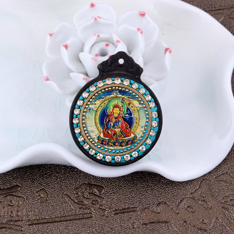 Nepalese Elephant Lotus Buddha Pendant - Round Black Sandalwood Thousand-Handed Guanyin Protection Token