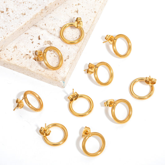 5 Pairs DIY Handmade Ear Studs - 14mm Circular Stainless Steel Vacuum - Plated Hoop Earrings