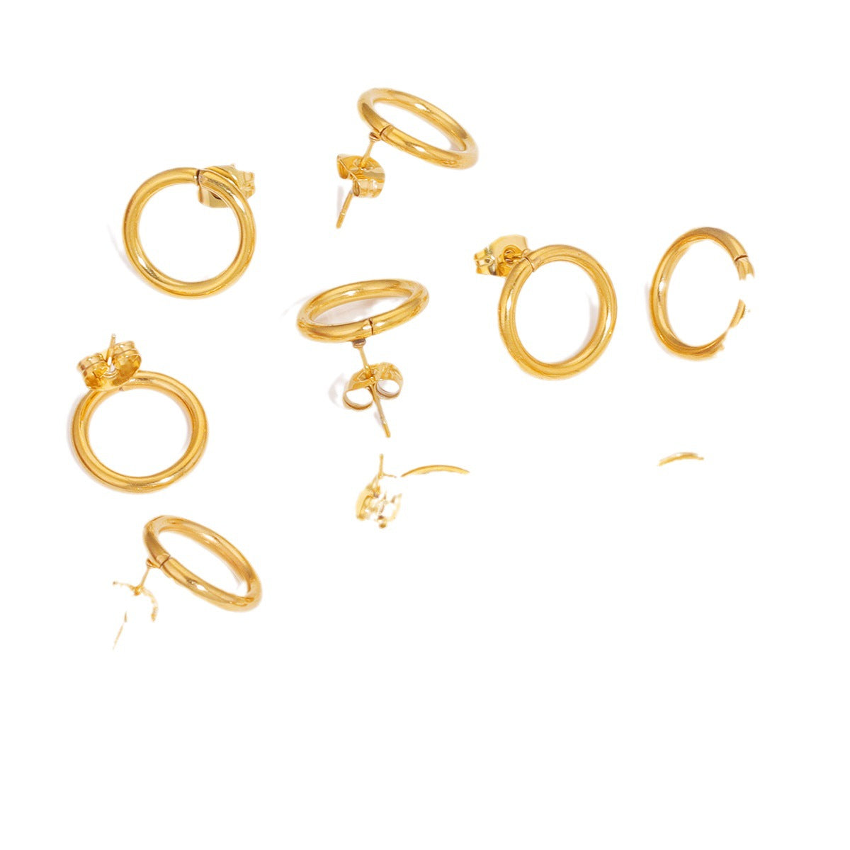 5 Pairs DIY Handmade Ear Studs - 14mm Circular Stainless Steel Vacuum - Plated Hoop Earrings