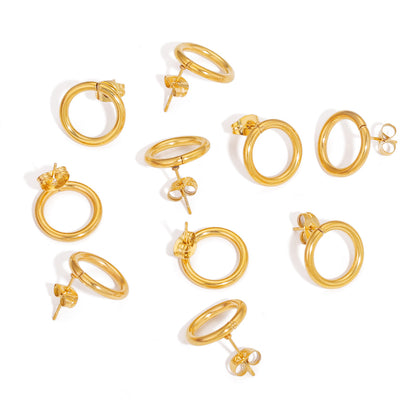 5 Pairs DIY Handmade Ear Studs - 14mm Circular Stainless Steel Vacuum - Plated Hoop Earrings