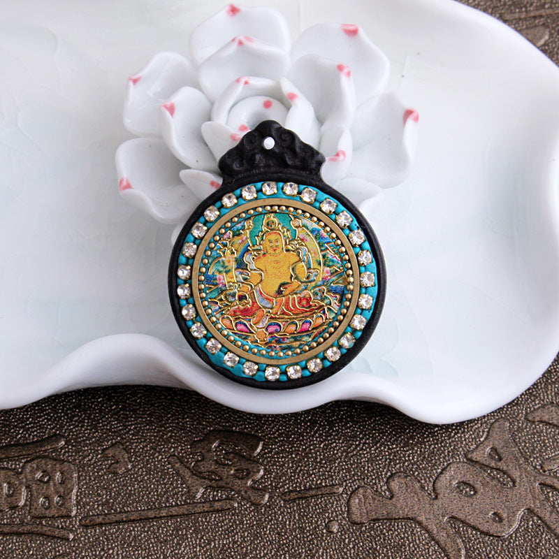 Nepalese Elephant Lotus Buddha Pendant - Round Black Sandalwood Thousand-Handed Guanyin Protection Token