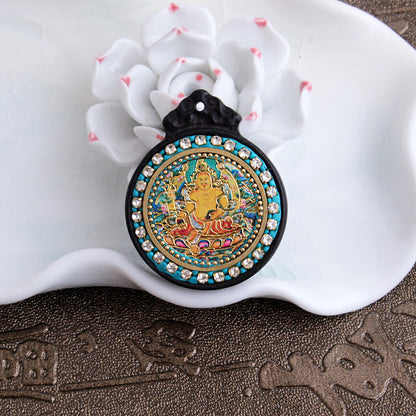 Nepalese Elephant Lotus Buddha Pendant - Round Black Sandalwood Thousand-Handed Guanyin Protection Token