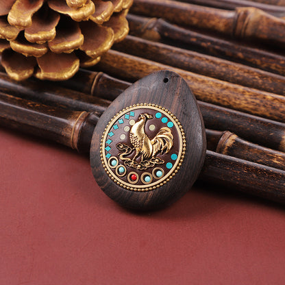 Handmade Black Sandalwood Zodiac Pendant - Nepalese Thangka Water Drop Design - Ethnic Necklace & Keychain Accessory