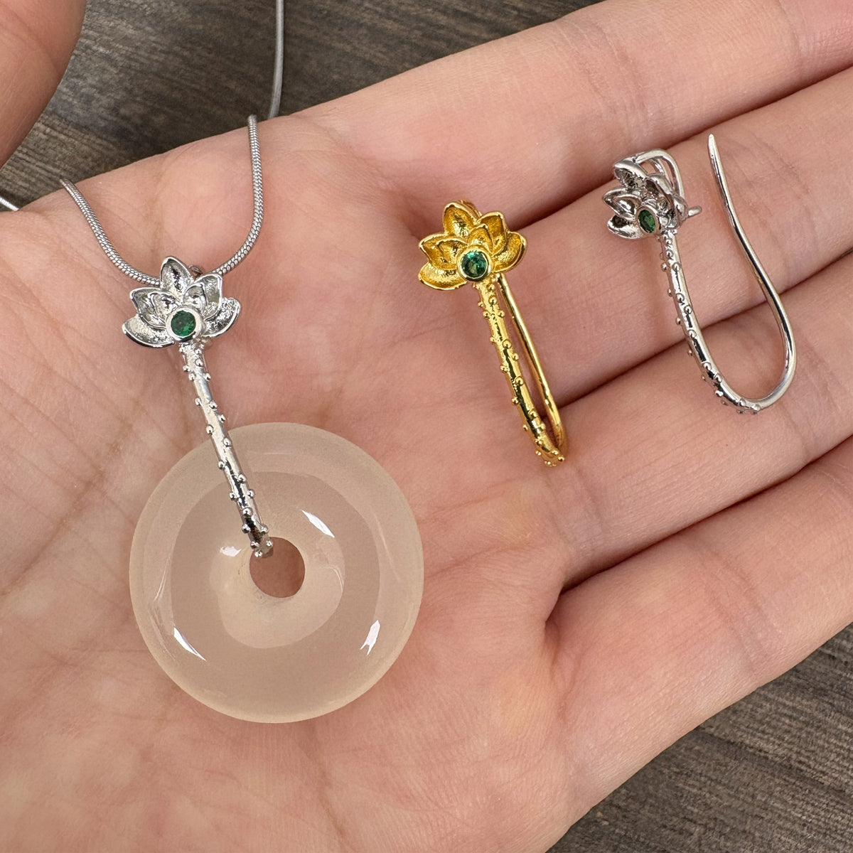 18K Gold Plated Lotus Copper Safety Bail, Jade Donut Pendant Clasp, DIY Jewelry Findings