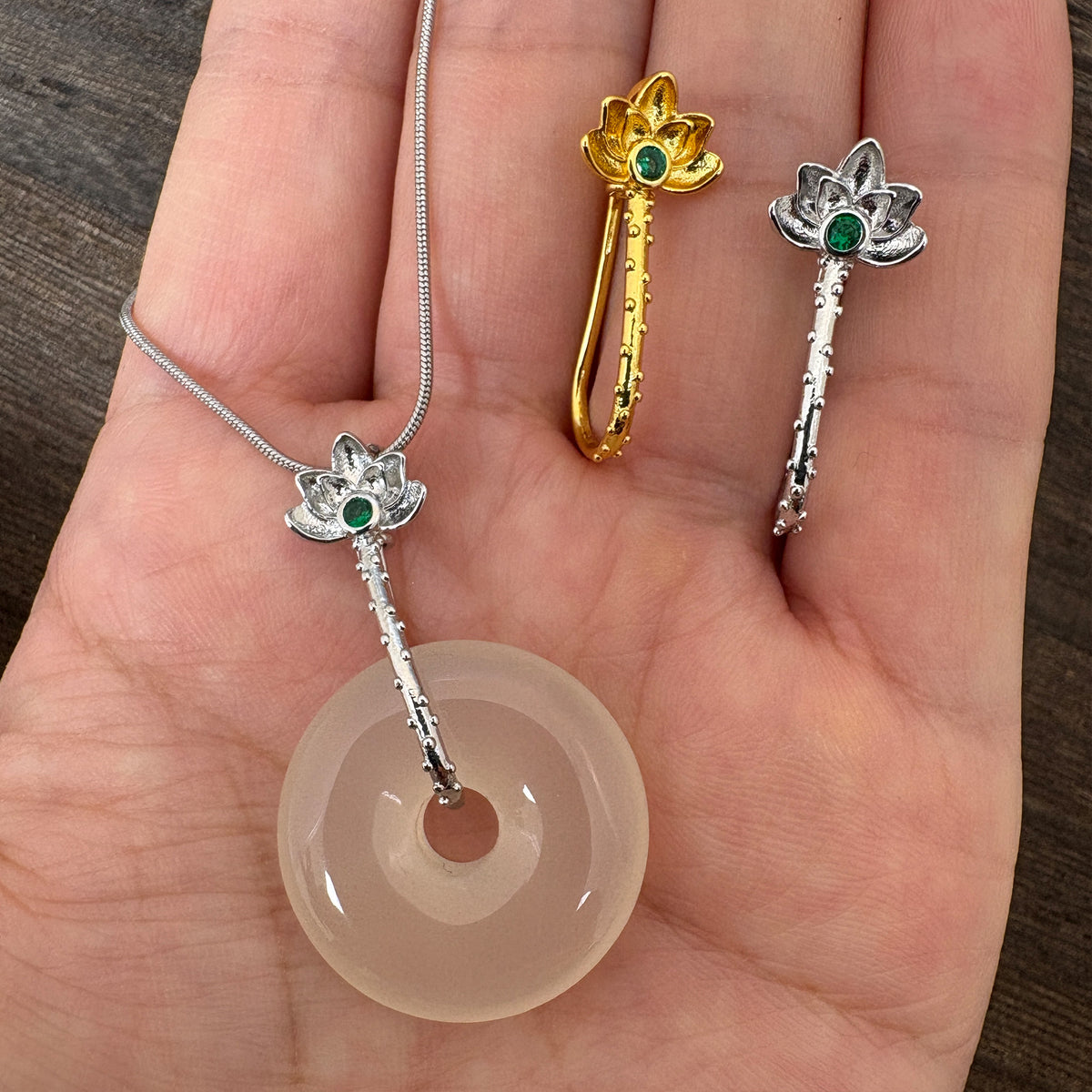 18K Gold Plated Lotus Copper Safety Bail, Jade Donut Pendant Clasp, DIY Jewelry Findings