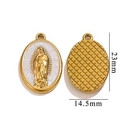 Retro Titanium Steel Virgin Mary Pendant | 18K Vacuum Gold-Plated (Color Retention), European & American Style, DIY Necklace Jewelry Accessory