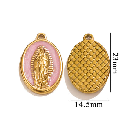 Retro Titanium Steel Virgin Mary Pendant | 18K Vacuum Gold-Plated (Color Retention), European & American Style, DIY Necklace Jewelry Accessory